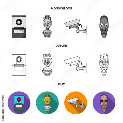 Picture, sarcophagus of the pharaoh, walkie-talkie, crown. Museum set collection icons in flat,outline,monochrome style vector symbol stock illustration web.