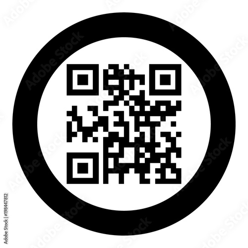 QR code  icon black color in circle or round