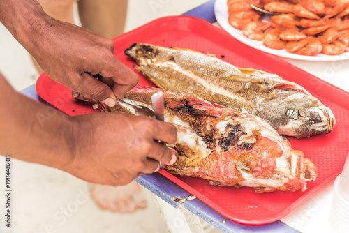 Grill grouper fish on the plate