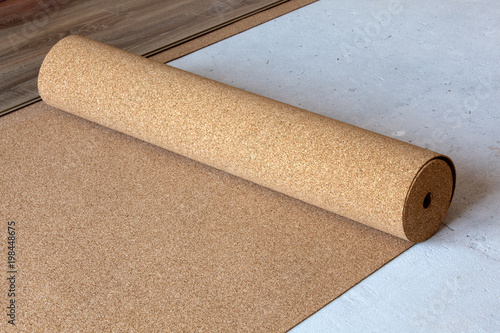 natural cork substrate on the floor with laminate