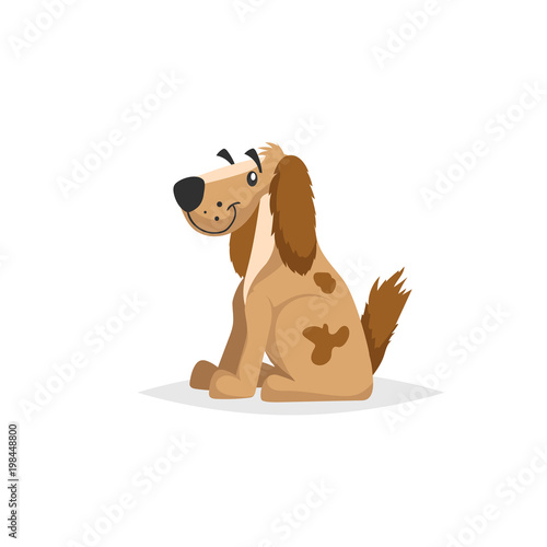 Cartoon brown dog sitting. Pet animal vector illustration. Symbol of chinese 2018 year. Isolated on white background.