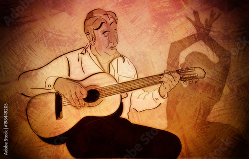 Canvas Print Flamenco Gitarrist  mit Tänzerin
