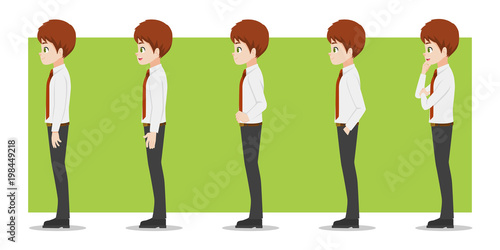 Businessman, Set of business characters young adult handsome smart guys standing flat design in front view on white and colour background for presentation and explain office work,flat vector
