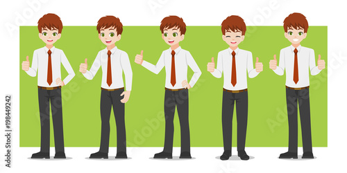 Businessman, Set of business characters young adult handsome smart guys standing flat design in front view on white colour background for presentation and explain office work,flat vector illustrator.