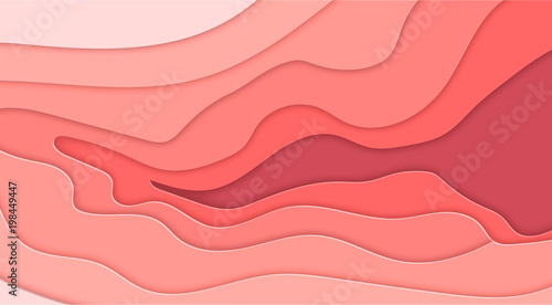 Paper art cartoon abstract waves in realistic trendy craft style. Modern origami design template. Concept inspiration or idea for your projects. Vector illustration.