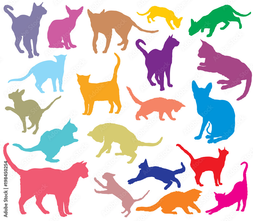 Set of colorful cats silhouettes-2