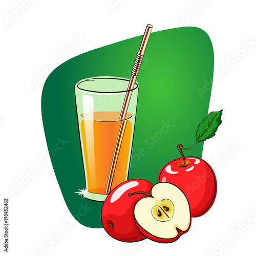 Glass of apple juice with apples