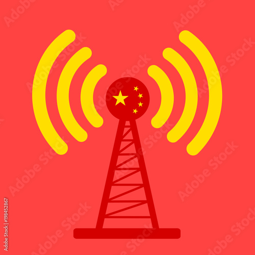 Broadcasting and distribution of informations and signal from national broadcaster of China - Chinese national and state mass media, television, and radio. Vector illustration