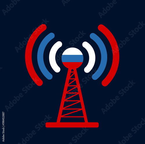 Broadcasting and distribution of informations and signal from national broadcaster of Russia - Russian national and state mass media, television, and radio. Vector illustration