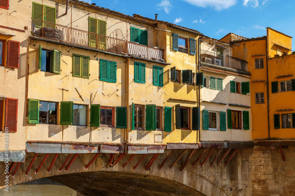 Rear view of buildings on the Ponte Vecchio bridge, Florence, Italy