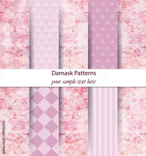Damask patterns set collection Vector. Baroque ornament on modern abstract ba...