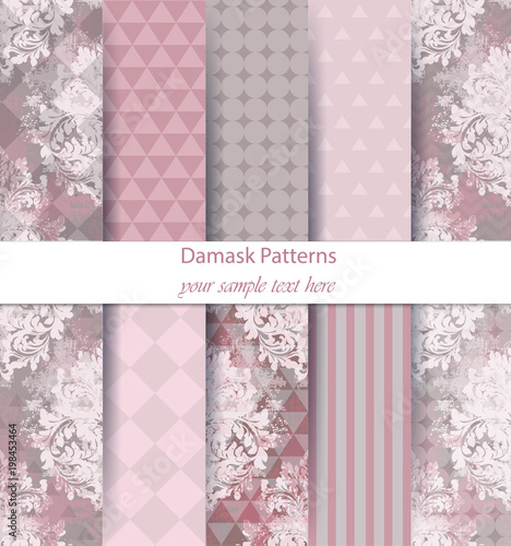 Damask patterns set collection Vector. Baroque ornament on modern abstract ba...