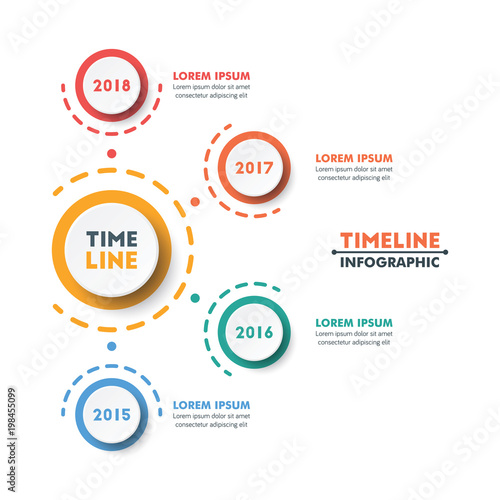 Circle Timeline Infographic Template with Colorful Rounded Button Design. Vector Illustration