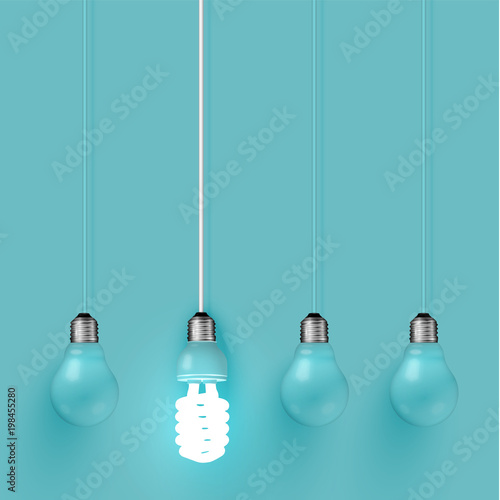 Energy saver lightbulb among old ones, vector illustration