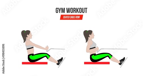Seated cable row. Sport exercises. Exercises in a gym. Workout. Illustration of an active lifestyle Vector