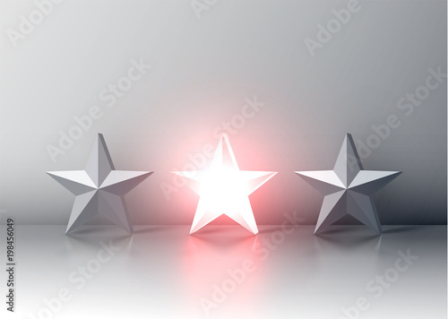 Fototapeta Naklejka Na Ścianę i Meble -  Glowing red 3D star rating, vector illustartion