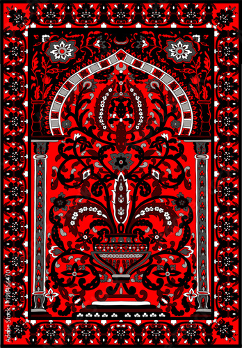 Arabic tile fresca flower grey black red