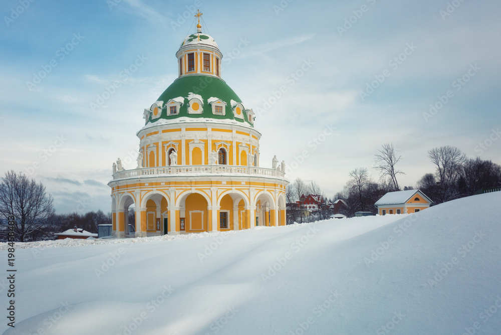 Baroque style church of the Nativity of the Virgin in Podmoklovo (XVIII century) in winter day, Moscow region, Russia Baroque style church of the Nativity of the Virgin in Podmoklovo (XVIII century) in winter day, Moscow region, Russia