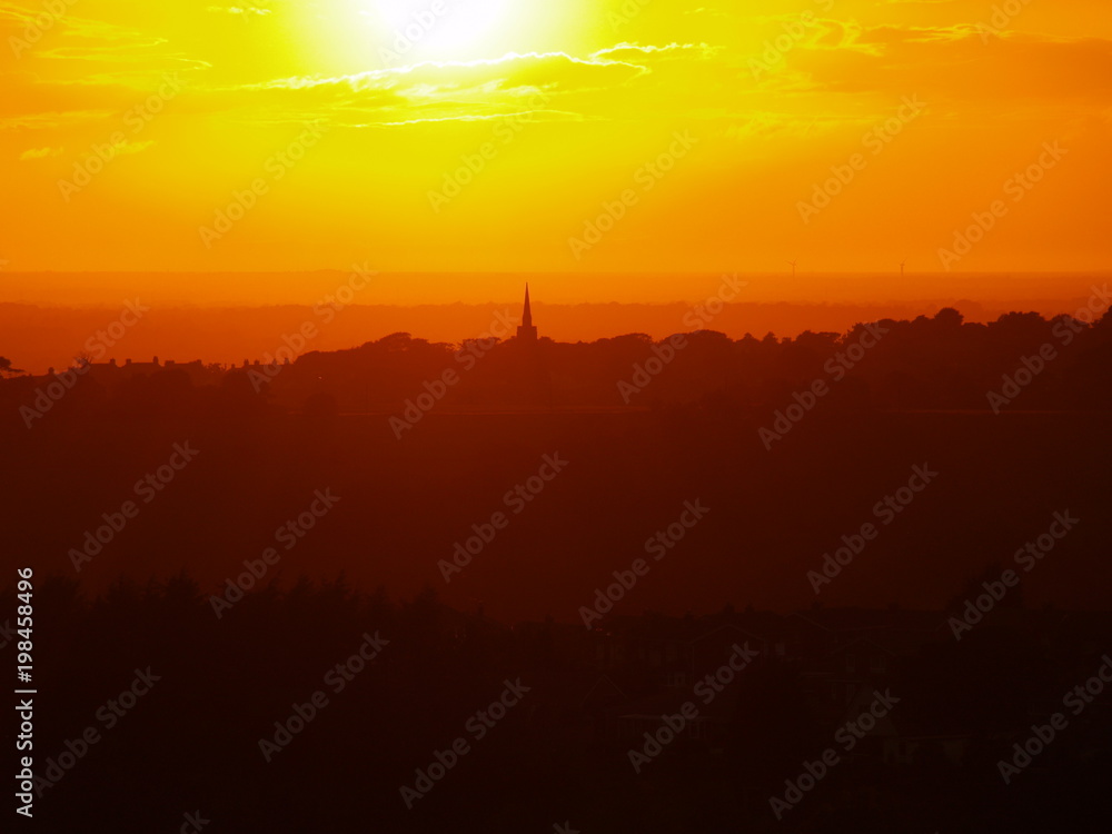 Naklejka premium Sunset English Countryside Lancashire England