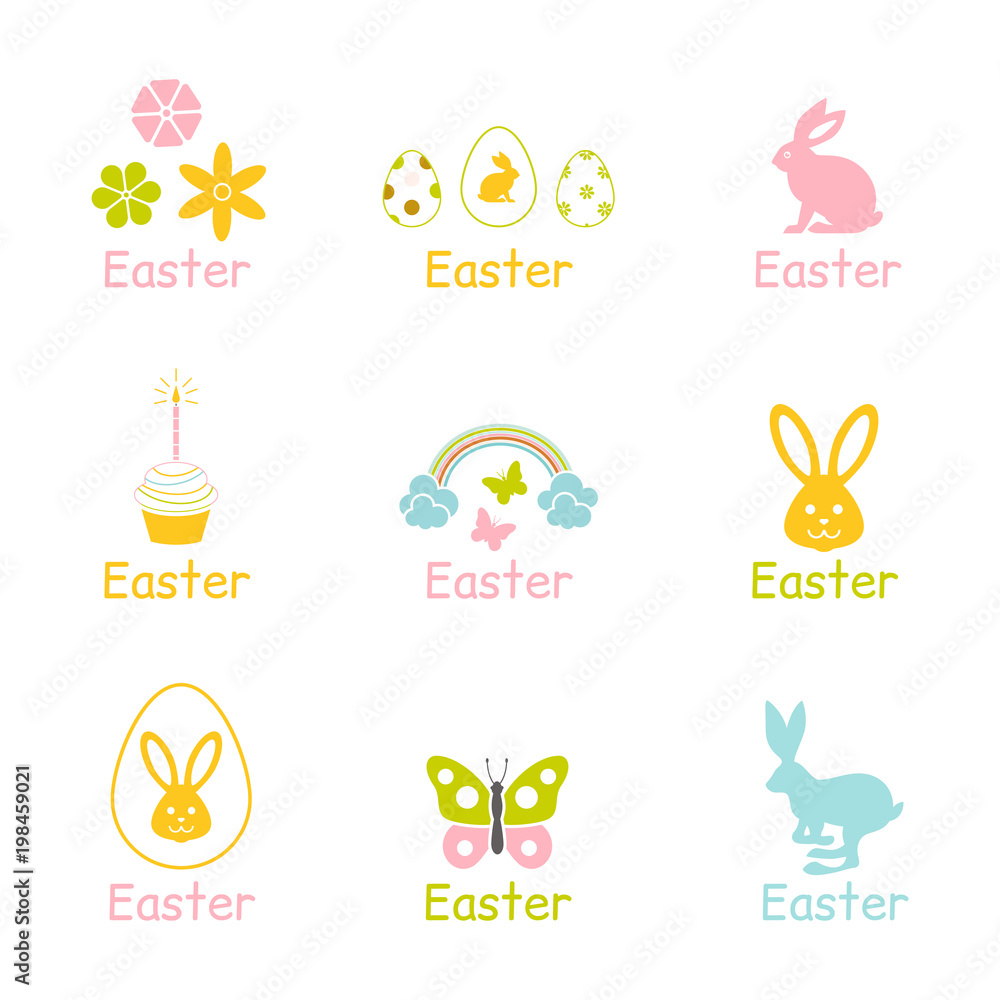 Fototapeta premium Happy Easter typography design set.