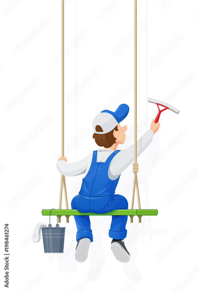 Window washer. Cleaning service. Cartoon character wash. Windows Stock  Vector | Adobe Stock