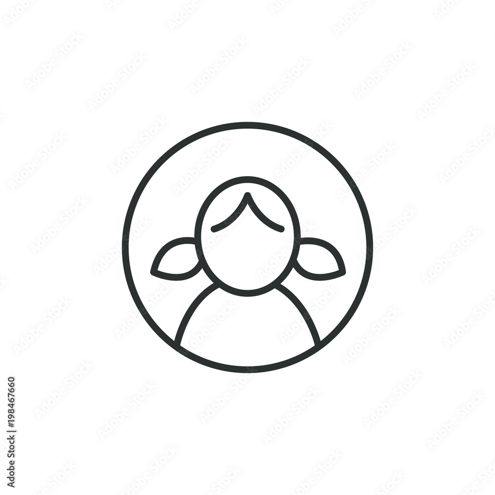 Black and white round user girl icon Black and white round user girl icon