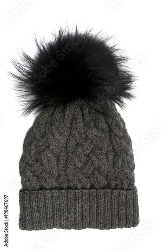 Gray hat with pompon