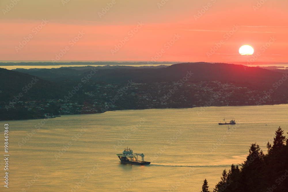 Fototapeta premium landscape sunset scenery, norway fjord