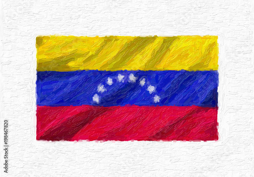 Venezuela hand painted waving national flag, oil paint isolated on white canvas, 3D illustration.
