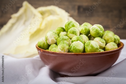 Bowl of brussel sprouts on a white