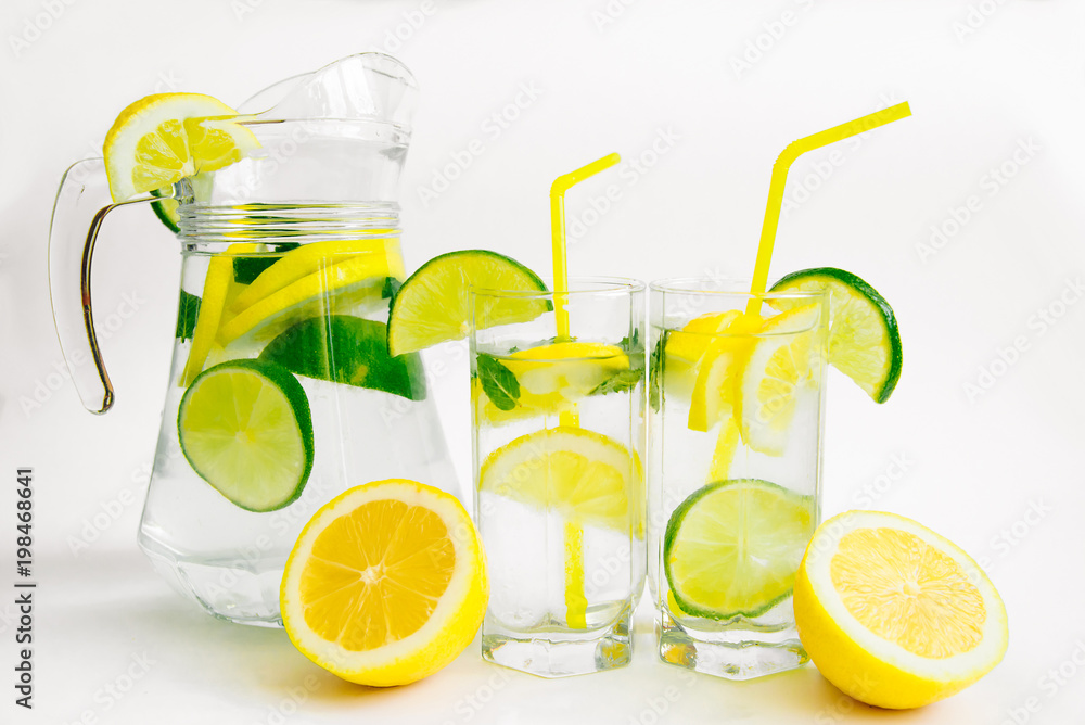 Summer drink with fruit in a glass jar Summer drink with fruit in a glass jar