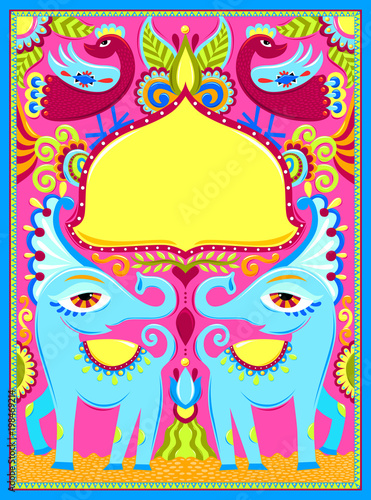indian frame with birds, elephants and flowers in truck art kits
