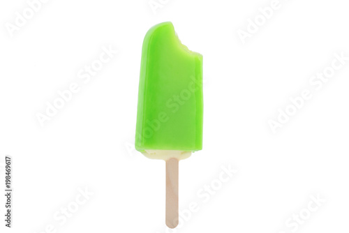 Bite Ice cream lemon on isolated white background