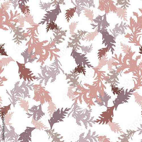 Botanical vector seamless pattern with thuja branches and twigs