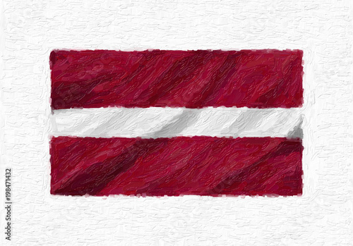 Latvia hand painted waving national flag, oil paint isolated on white canvas, 3D illustration.