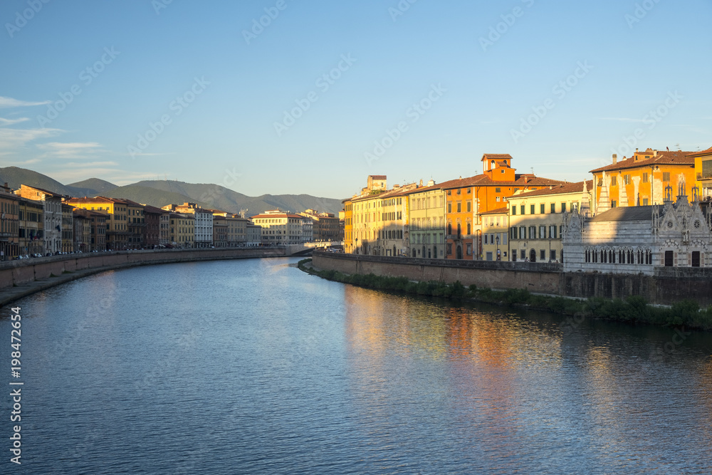 Pisa, historic buildings along the Arno river