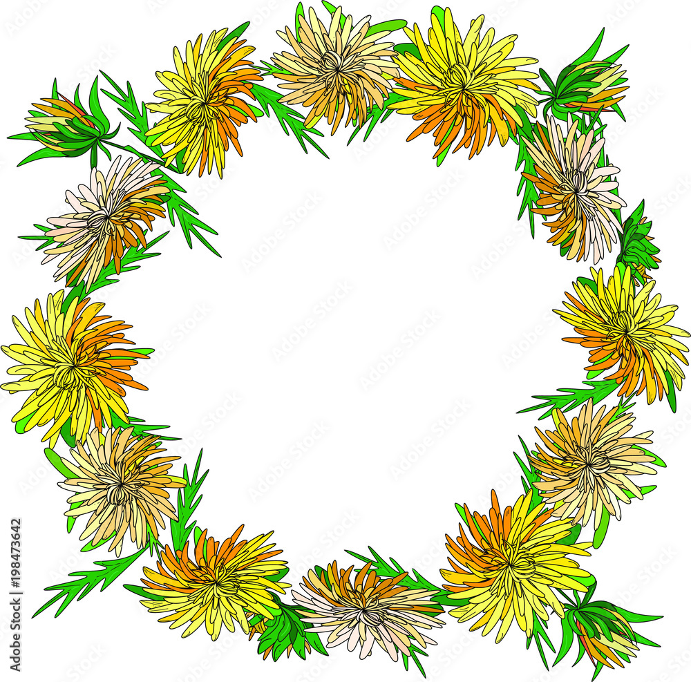 Decorative wreath of summer dandelion flowers. Vector drawing for the design of postcards, posters, invitations, advertising, stickers, advertising. Decorative wreath of summer dandelion flowers. Vector drawing for the design of postcards, posters, invitations, advertising, stickers, advertising.