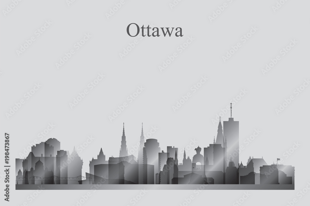 Ottawa city skyline silhouette in grayscale