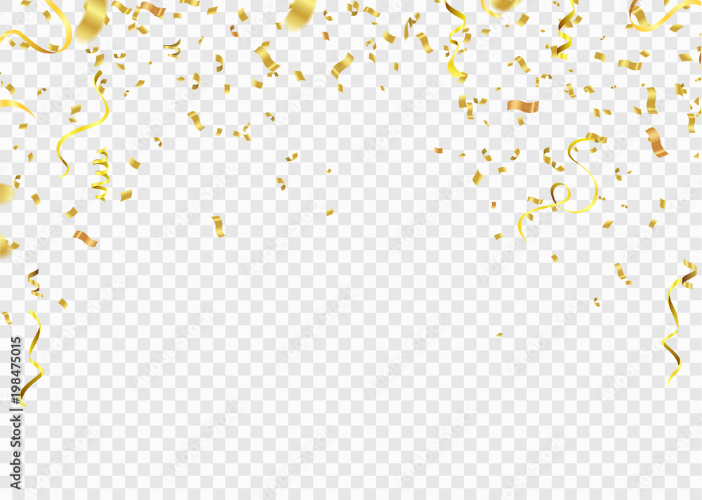 Celebration background template with confetti and gold ribbons.and Gold White ribbons. Vector illustration - obrazy, fototapety, plakaty 