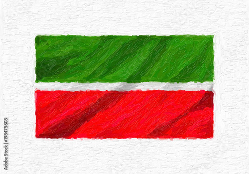Tatarstan hand painted waving national flag, oil paint isolated on white canvas, 3D illustration.