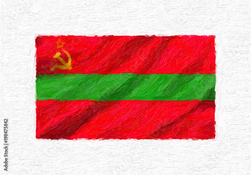 Transnistria hand painted waving national flag, oil paint isolated on white canvas, 3D illustration.