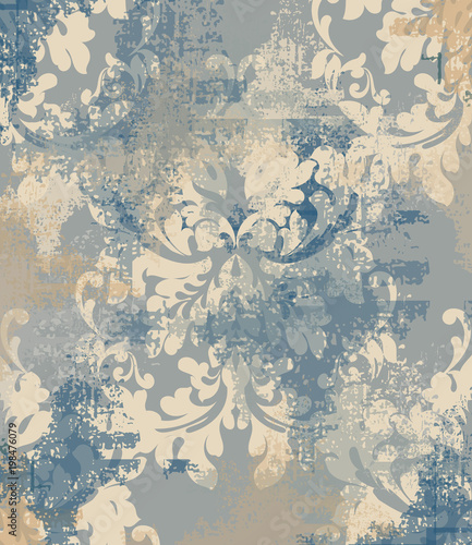 Vector damask pattern element. Classic luxury ornament on grunge background. Royal Victorian texture for wallpapers, textile, fabric, wrapping. Exquisite floral baroque templates