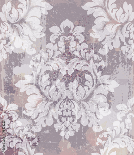 Vector damask pattern element. Classic luxury ornament on grunge background. Royal Victorian texture for wallpapers, textile, fabric, wrapping. Exquisite floral baroque templates