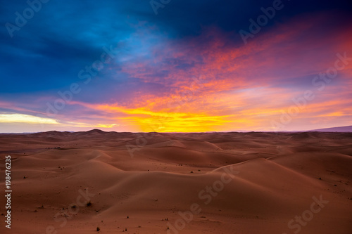 dramatic sunset in desert