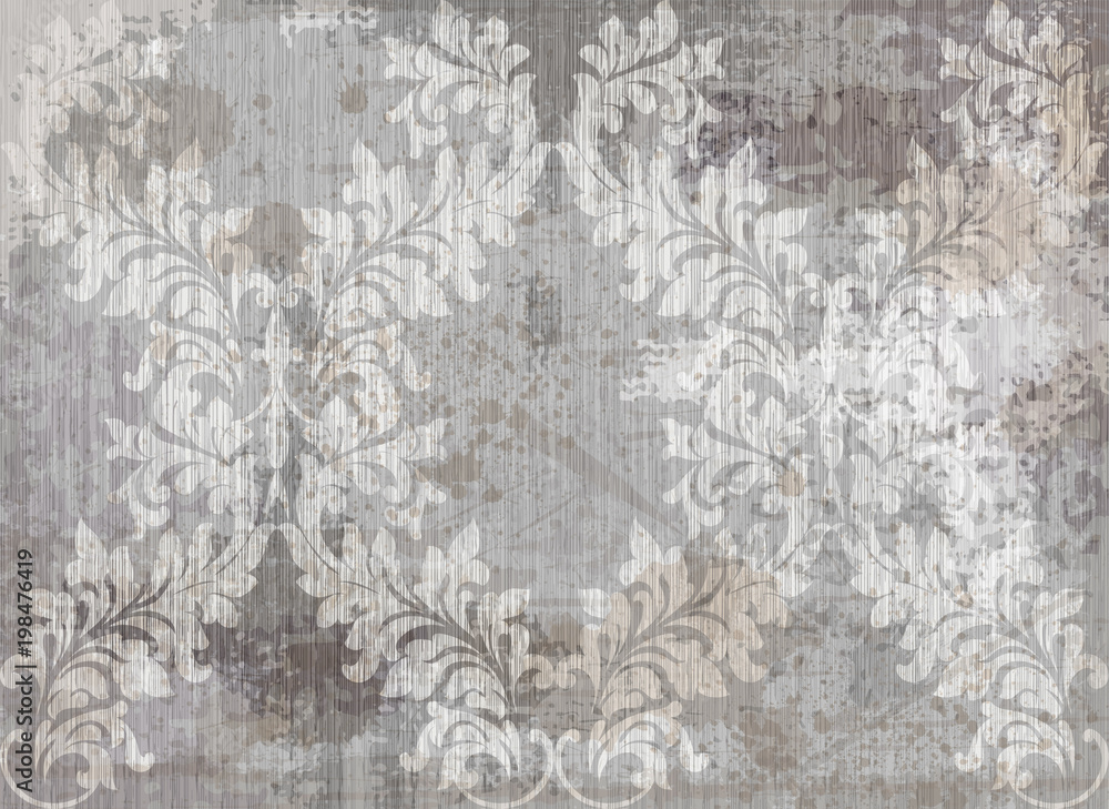 Vector damask pattern element. Classical luxury old fashioned ornament grunge background. Royal Victorian texture for wallpapers, textile, fabric, wrapping. Exquisite floral baroque templates
