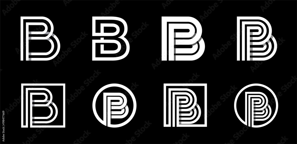 Capital letter B. Modern set for monograms, logos, emblems, initials. Made of white stripes Overlapping with shadows. Capital letter B. Modern set for monograms, logos, emblems, initials. Made of white stripes Overlapping with shadows.