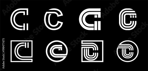 Capital letter C. Modern set for monograms, logos, emblems, initials. Made of white stripes Overlapping with shadows.