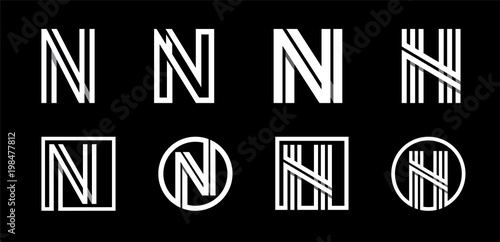 Capital letter N. Modern set for monograms, logos, emblems, initials. Made of white stripes Overlapping with shadows. photo