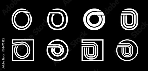 Capital letter O. Modern set for monograms, logos, emblems, initials. Made of white stripes Overlapping with shadows.