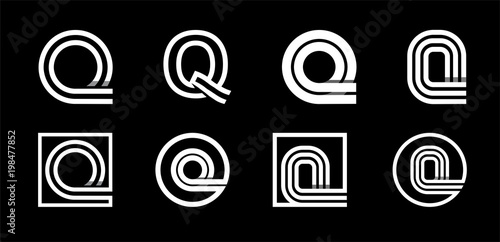 Capital letter Q. Modern set for monograms, logos, emblems, initials. Made of white stripes Overlapping with shadows.